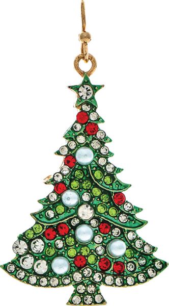 Gold Green Pearly Crystal Christmas Tree Earring