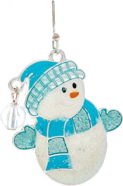 Silver Sparkle Snowman Blue Hat Scarf Earring