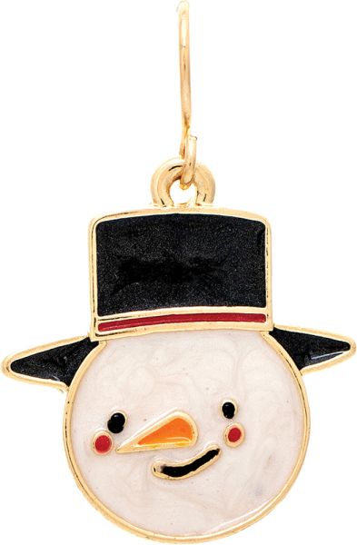 Gold Pointy Carrot Nose Happy Snowman Enamel Earring