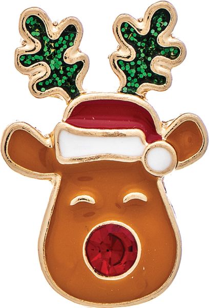 Gold Rudolph Red Nose Reindeer Green Antler Enamel Post Earring