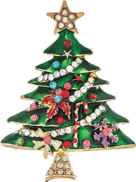 Gold Green Blingy Christmas Tree Pin Brooch