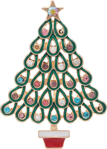 Gold Multicolor Crystal Christmas Tree Pin