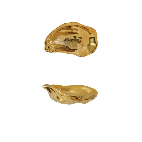 Ceramic Oyster Shell Shaped Dish with Gold Finish