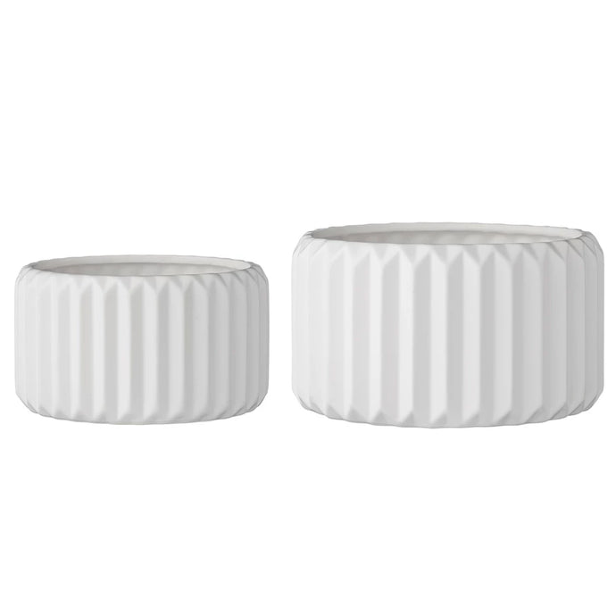 Stoneware Fluted Planters, Set of 2