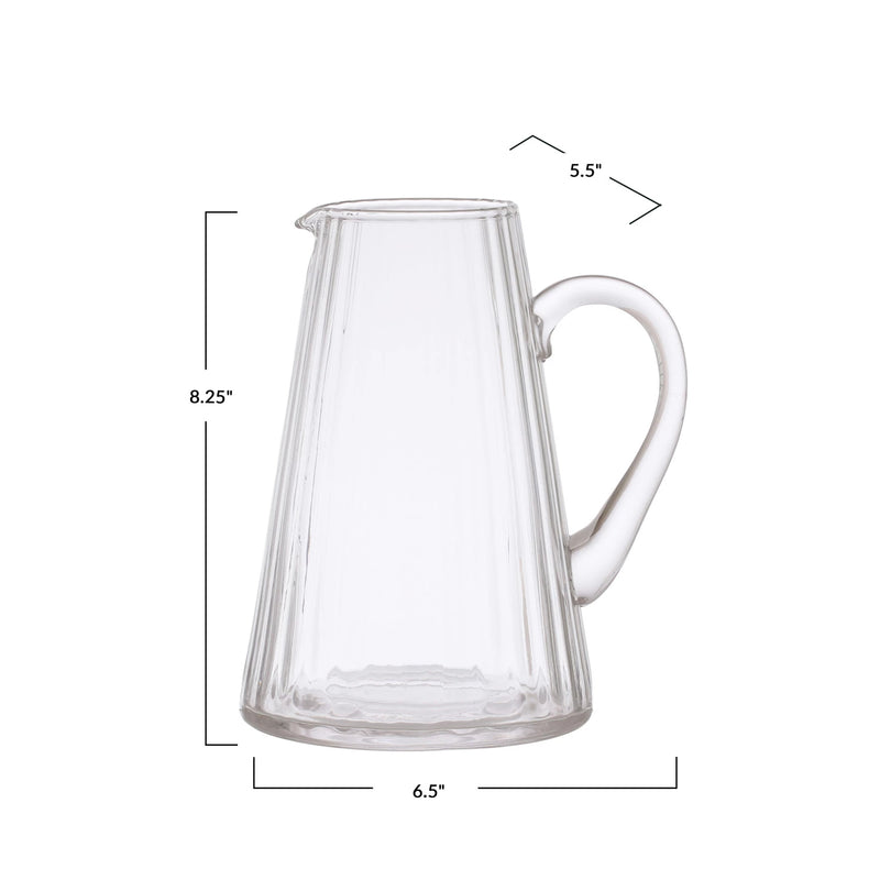 Ribbed Glass Pitcher 6-1/2"L x 5-1/2"W x 8-1/4"H 60 oz.