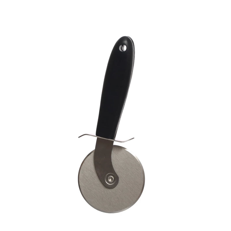 8"L x 3-1/2"W Stainless Steel Pizza Cutter w/ Walnut Handle, Black