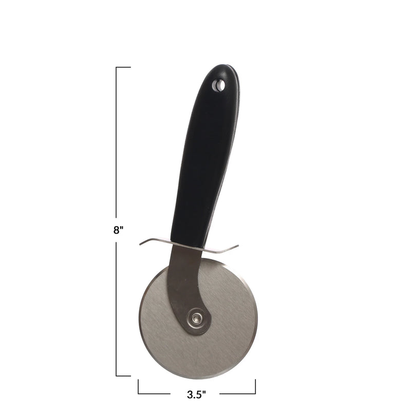 8"L x 3-1/2"W Stainless Steel Pizza Cutter w/ Walnut Handle, Black