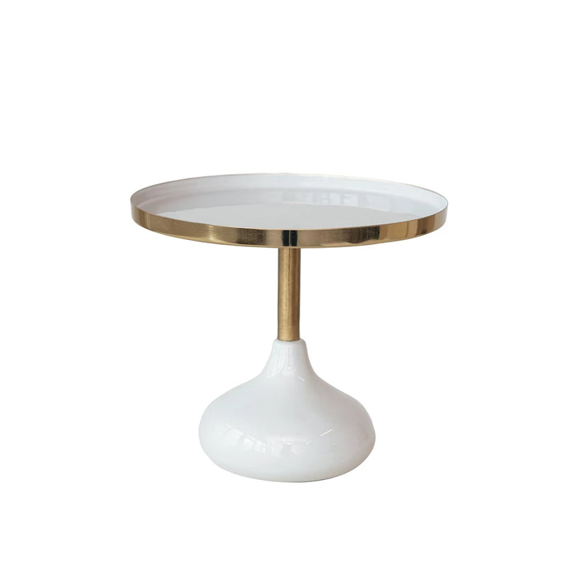Enameled Metal Pedestal, Cream Color & Gold Finish