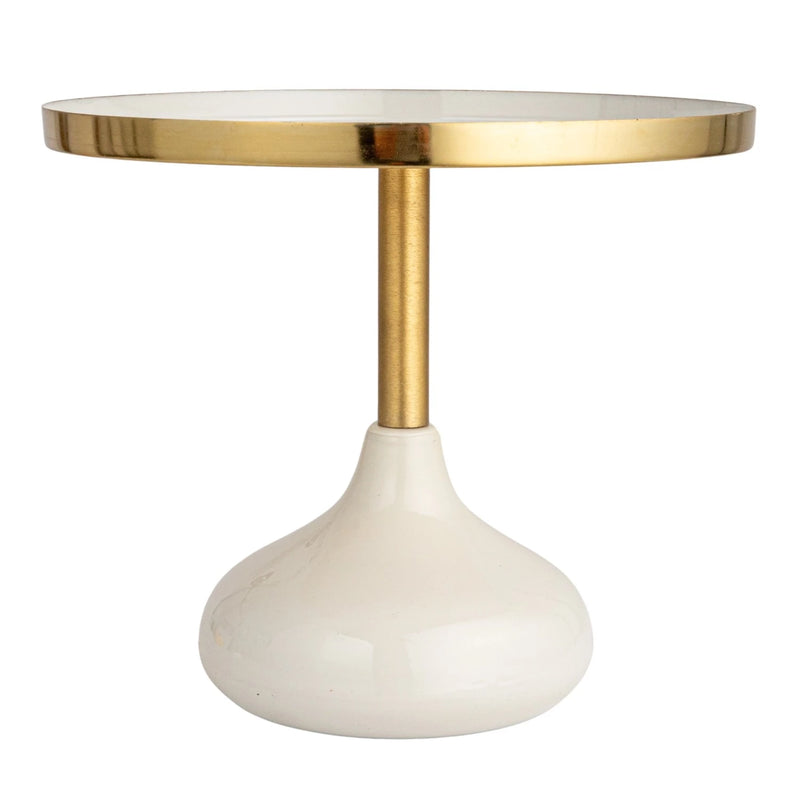 Enameled Metal Pedestal, Cream Color & Gold Finish