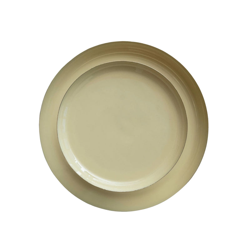 Enameled Metal 2-Tier Tray, Yellow & Gold Finish