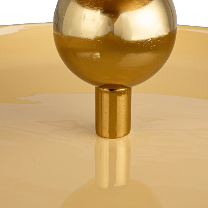 Enameled Metal 2-Tier Tray, Yellow & Gold Finish