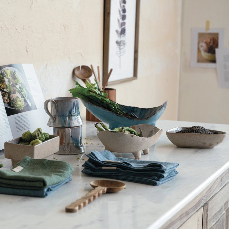 Stoneware Footed Organic Shaped Bowl (Each One Will Vary)