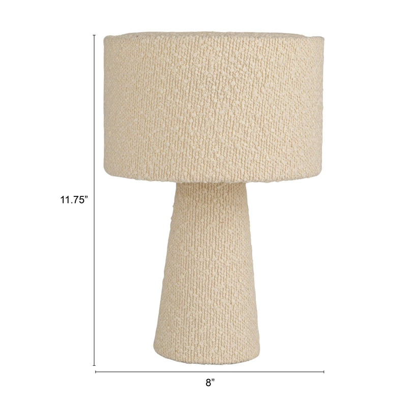 Bouclé Fabric & Metal Table Lamp with Inline Switch, Ivory Color