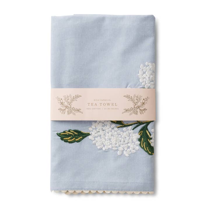 Rifle Paper Co. | Hydrangea Embroidered Tea Towel
