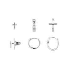 Dainty Cross Earrings Set of 3 - Silver