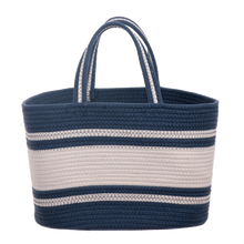 Blue and Natural Striped Farmer's Market Basket with Handles