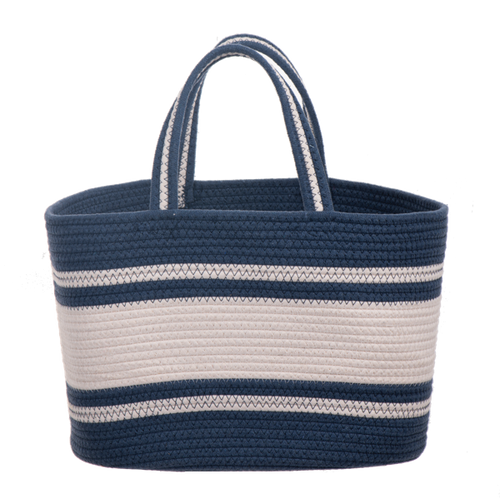 Blue and Natural Striped Farmer's Market Basket with Handles