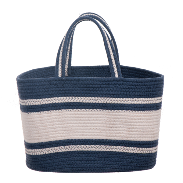 Blue and Natural Striped Farmer's Market Basket with Handles