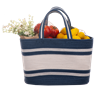 Blue and Natural Striped Farmer's Market Basket with Handles