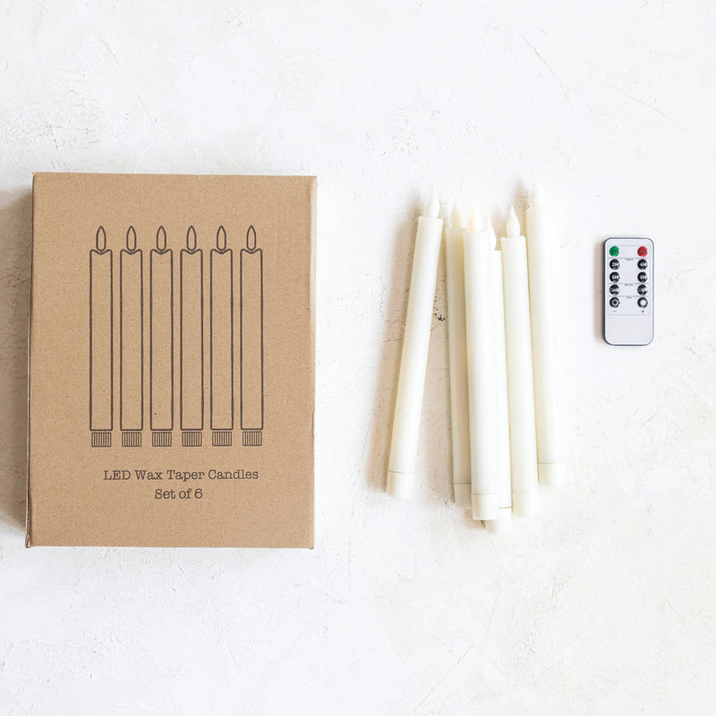 Flameless LED Wax Taper Candles w/ 8 Hour Timer & Remote, Boxed Set of 6