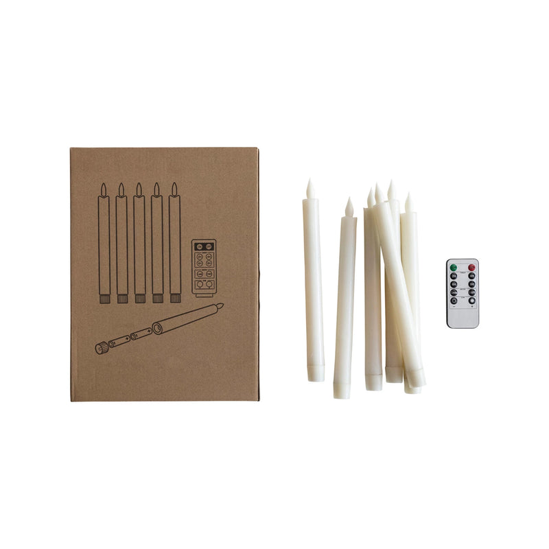 Flameless LED Wax Taper Candles w/ 8 Hour Timer & Remote, Boxed Set of 6