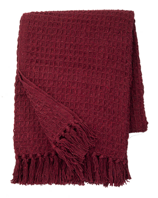 Red Textured Waffle Woven Throw