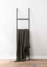 Green Textured Waffle Woven Throw