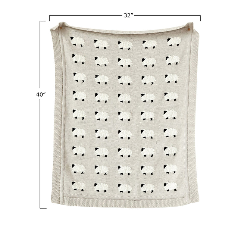 Knit Baby Blanket with Sheep