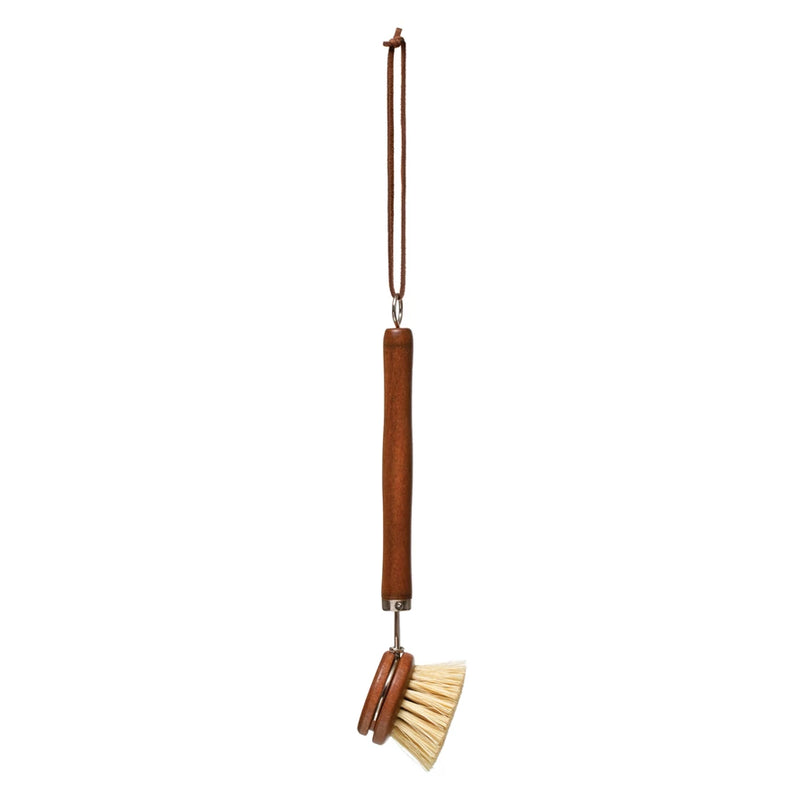 Beech Wood Brush w/ Leather Tie, Brown 9"