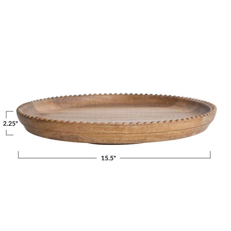 Mango Wood Lazy Susan w/ Scalloped Edge, Natural