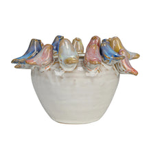 Stoneware Planter w/ Birds on Rim (Holds 4" Pot) (Each One Will Vary)