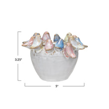 Stoneware Planter w/ Birds on Rim (Holds 4" Pot) (Each One Will Vary)