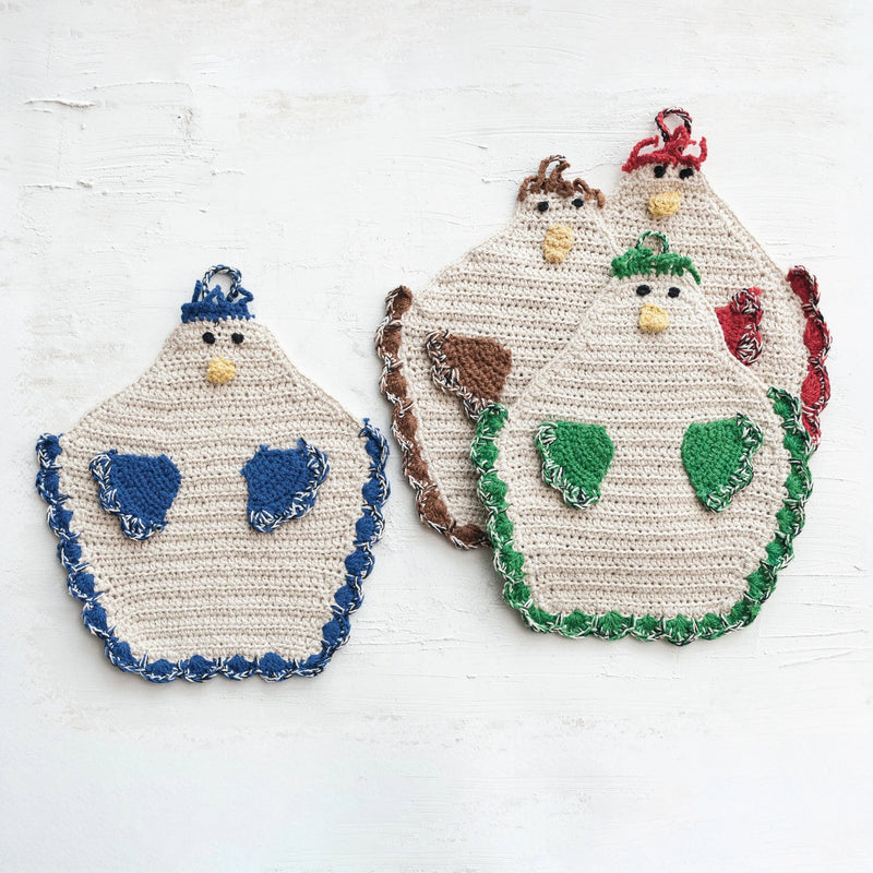 Cotton Crocheted Chicken Shaped Pot Holder w/ Loop