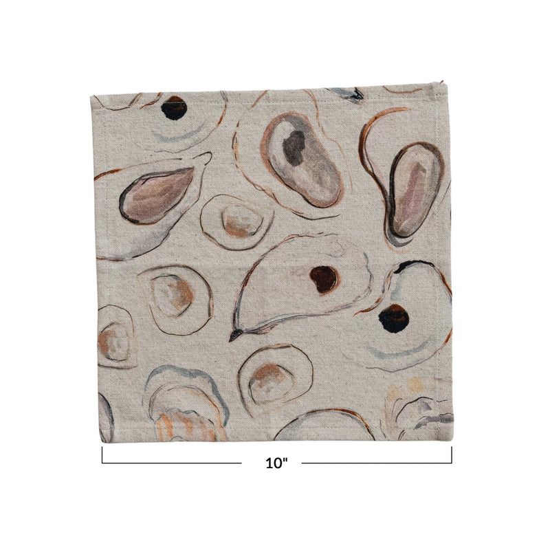 Cotton & Linen Printed Cocktail Napkins w/ Oysters Pattern, Set of 4