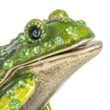 Enameled Metal Frog Shaped Trinket Box w/ Jewels, Gold Finish & Green