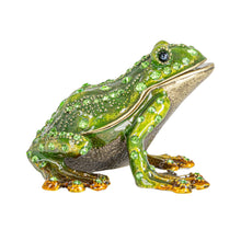 Enameled Metal Frog Shaped Trinket Box w/ Jewels, Gold Finish & Green