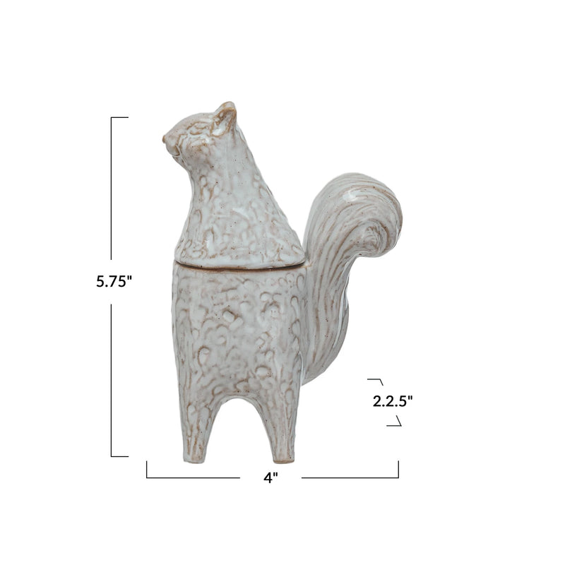 Stoneware Squirrel Shaped Jar, White (Each One Will Vary)