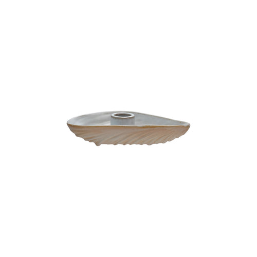 Stoneware Oyster Shell Shaped Taper Holder/Dish (Each Will Vary)