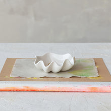 Stoneware Clam Shell Shaped Dish with Gold Electroplated Faux Pearl, White