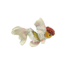 Enameled Metal Goldfish Shaped Trinket Box w/ Jewels, Orange Color & White