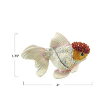 Enameled Metal Goldfish Shaped Trinket Box w/ Jewels, Orange Color & White