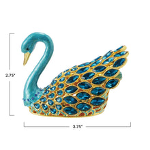 Enameled Metal Swan Shaped Trinket Box w/ Jewels, Gold Finish & Blue