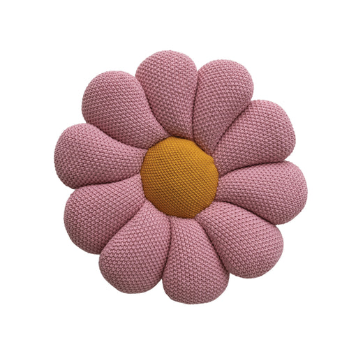 Round Cotton Knit Flower Shaped Pillow, Pink & Yellow