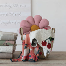 Round Cotton Knit Flower Shaped Pillow, Pink & Yellow