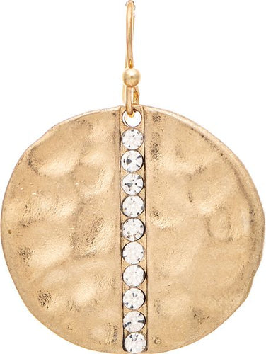 Gold Hammered Crystal Line Circle Earring