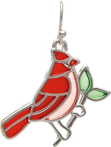 Silver Red Cardinal Stained Glass Earring