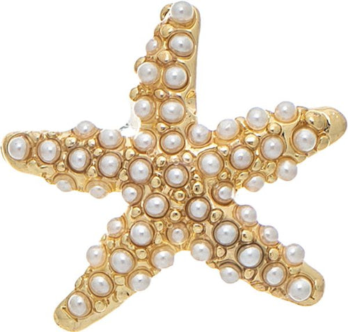 Gold Pearl Pave Starfish Post Earring