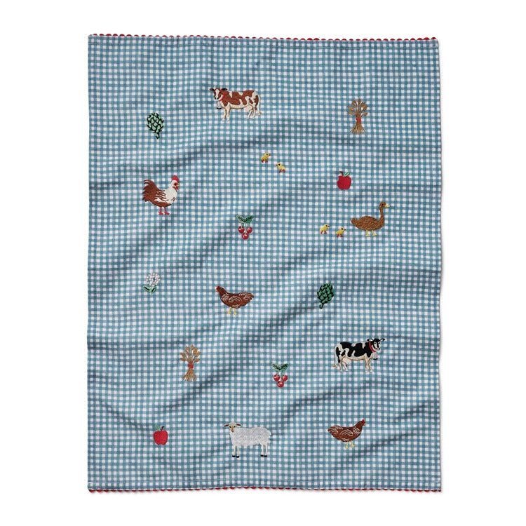 Country Farm Gingham Embroidered Tea Towel