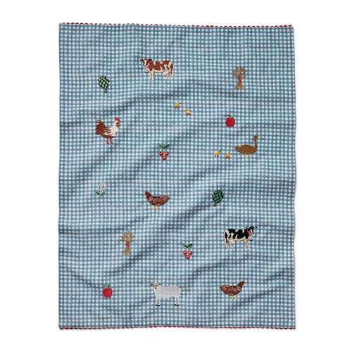 Country Farm Gingham Embroidered Tea Towel