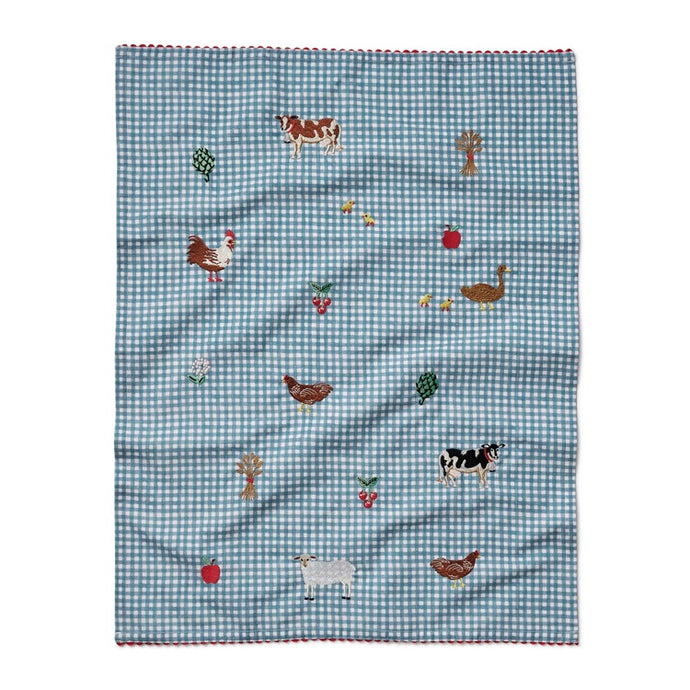 Country Farm Gingham Embroidered Tea Towel